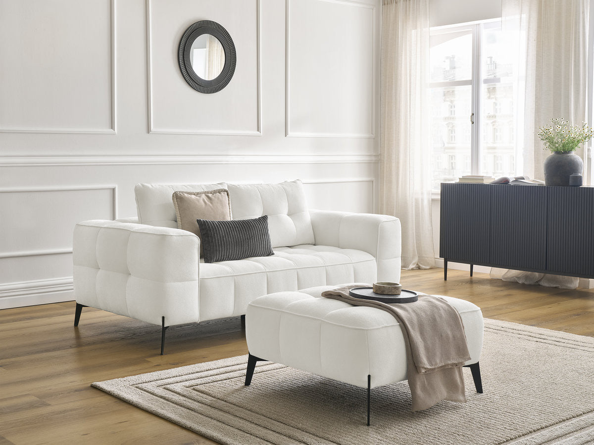 Canapé droit fixe 2 places ANIS tissu texturé avec pouf