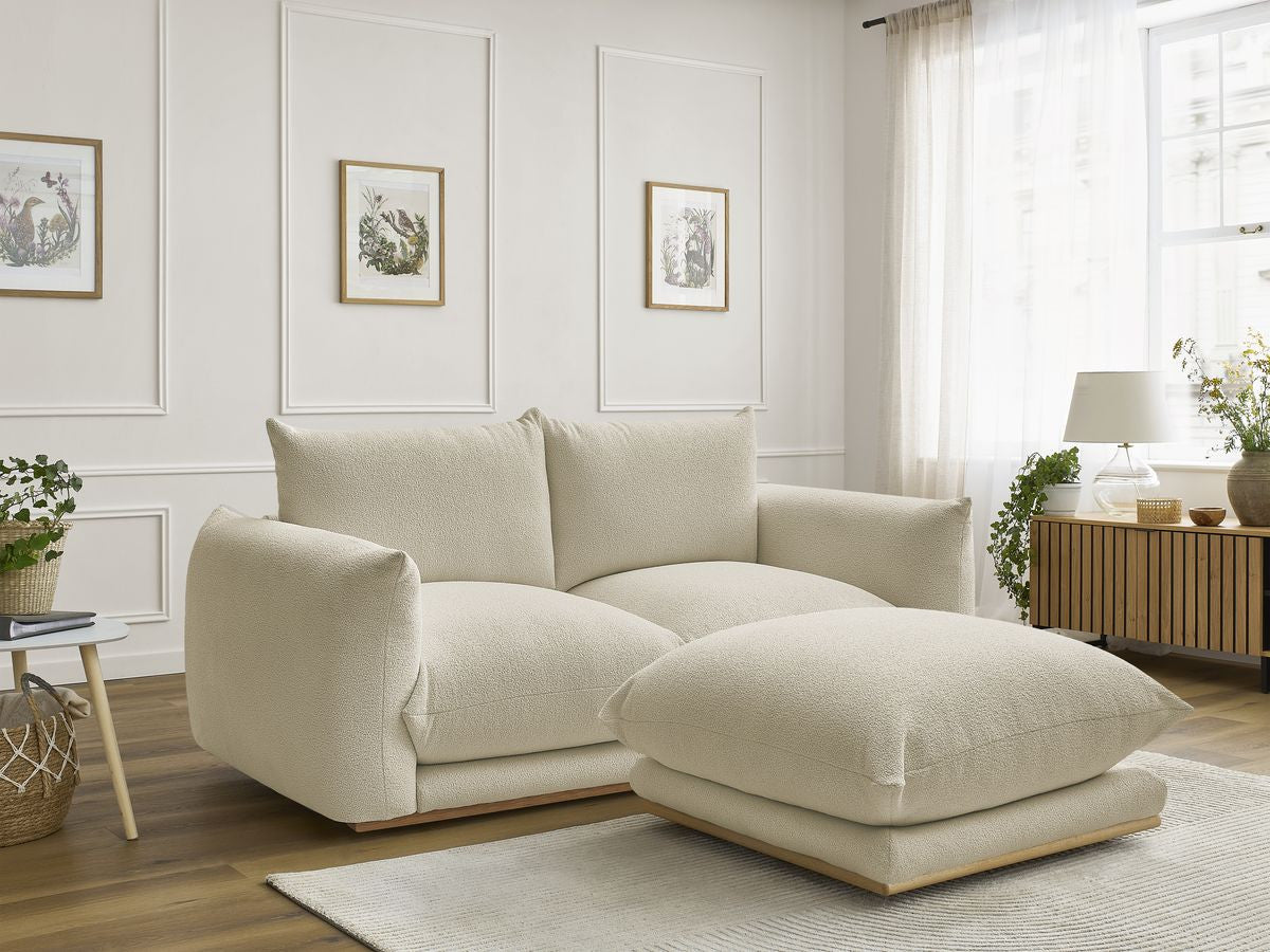 ERNEST vaste 2-zits rechte bank in badstof met poef