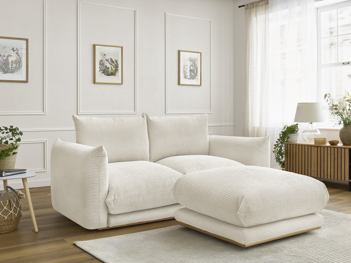 Canapé droit fixe 2 places ERNEST tissu velours côtelé avec pouf