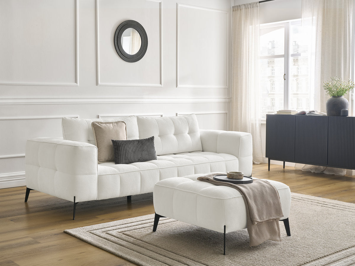 Canapé droit fixe 3 places ANIS tissu texturé avec pouf