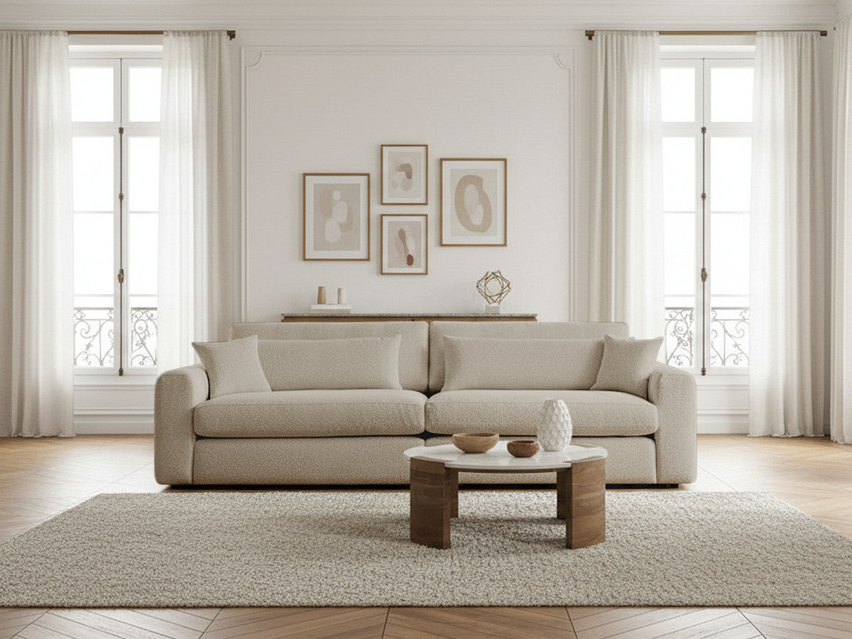 Canapé droit fixe 3 places BELMONT tissu bouclette