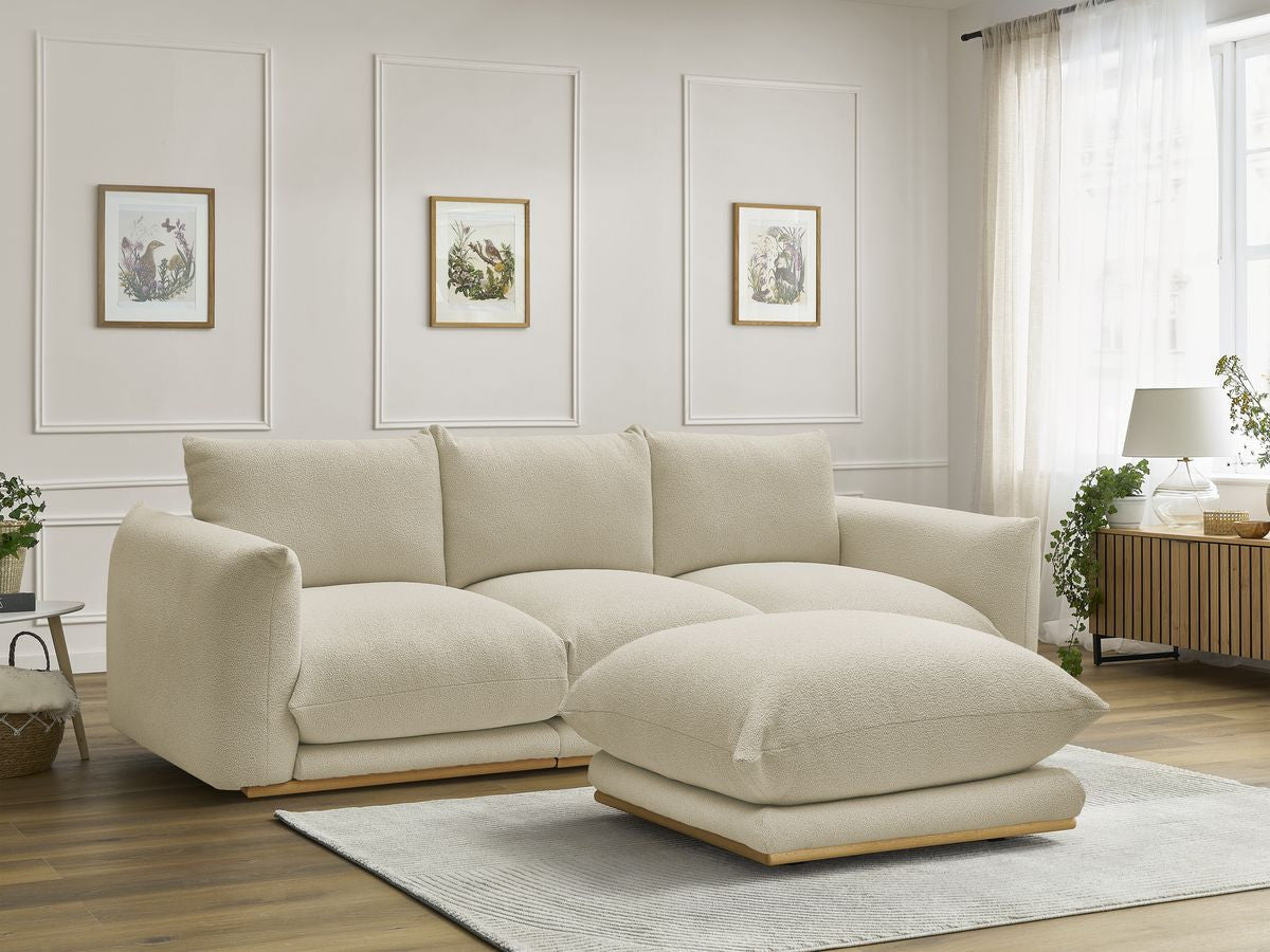 ERNEST vaste 3-zits rechte bank in badstof met poef