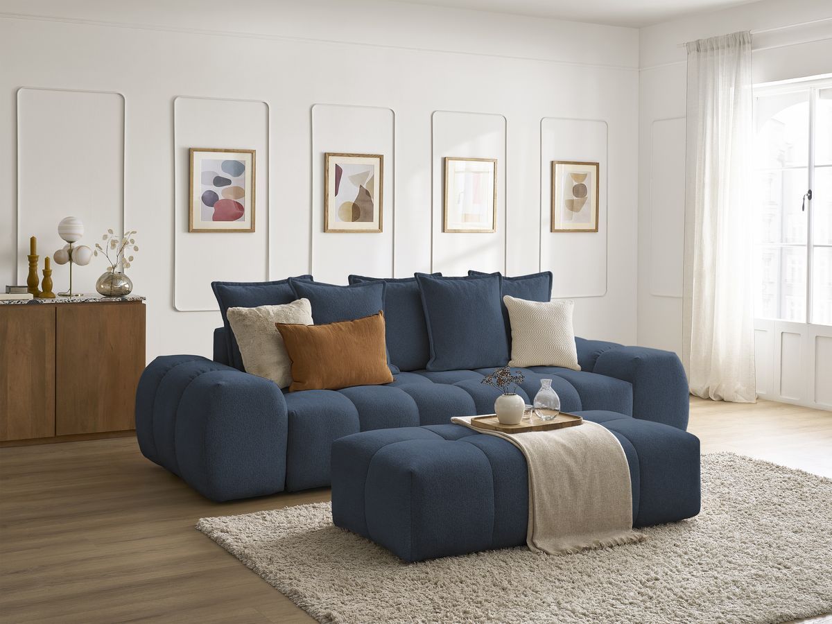 Canapé droit fixe 3 places EVEREST tissu chiné avec pouf