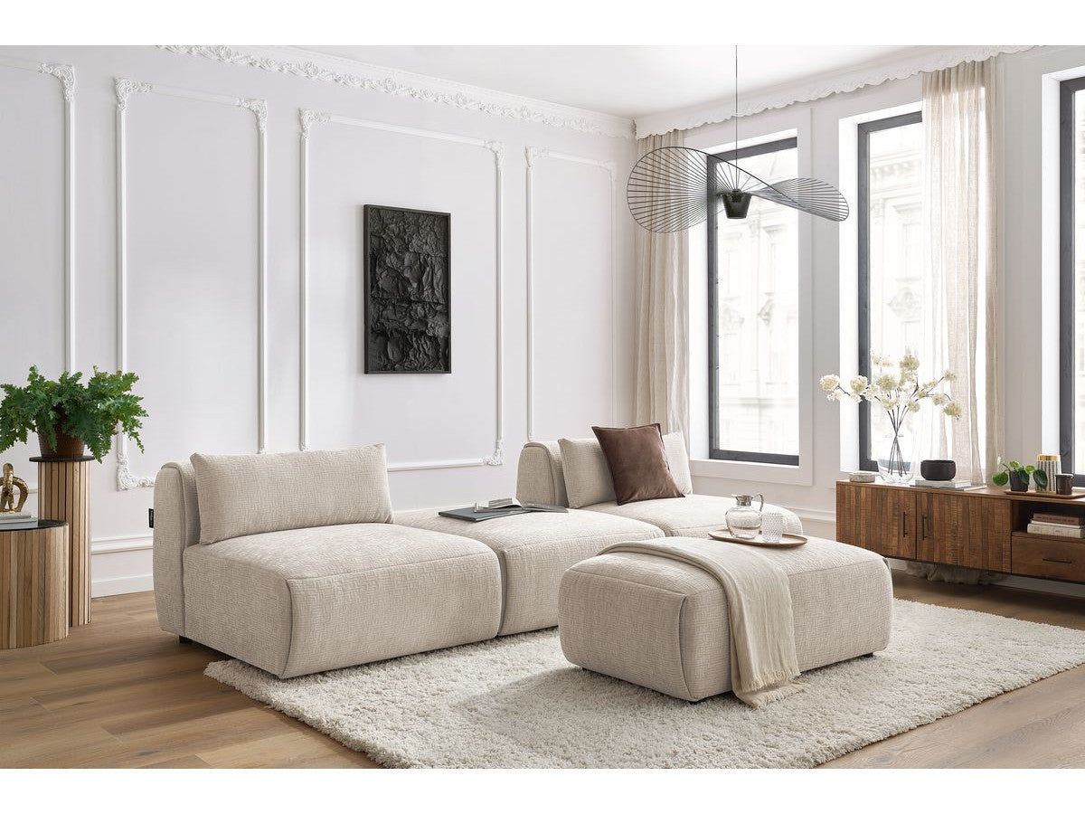 JEANNE vaste 3-zits rechte bank met poef van structuurstof