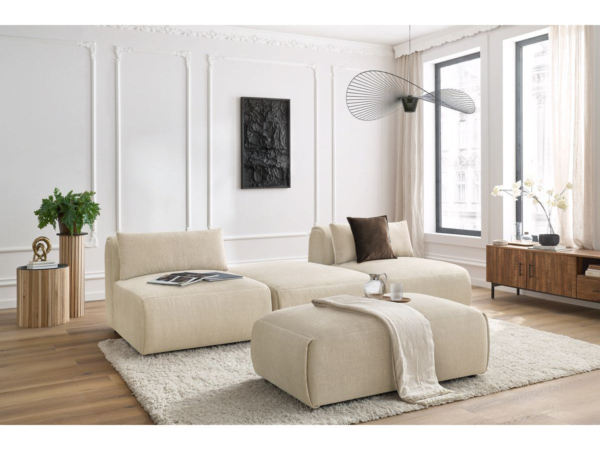 Canapé droit fixe 3 places JEANNE avec pouf tissu velours