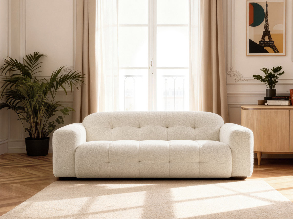 LAURA 3-zits vaste rechte bank in gemęleerde stof