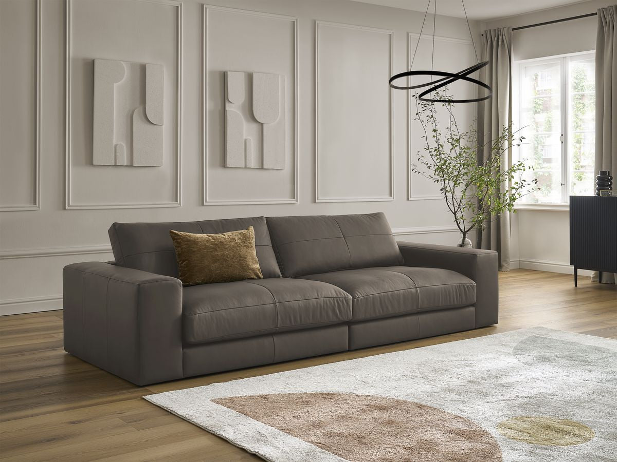 LEONARD vaste 3-zits rechte bank in koeienhuid