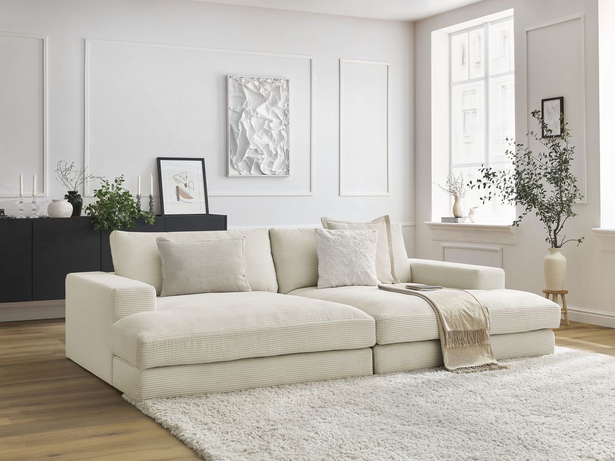 Canapé droit fixe 4 places LEONARD assise profonde velours côtelé