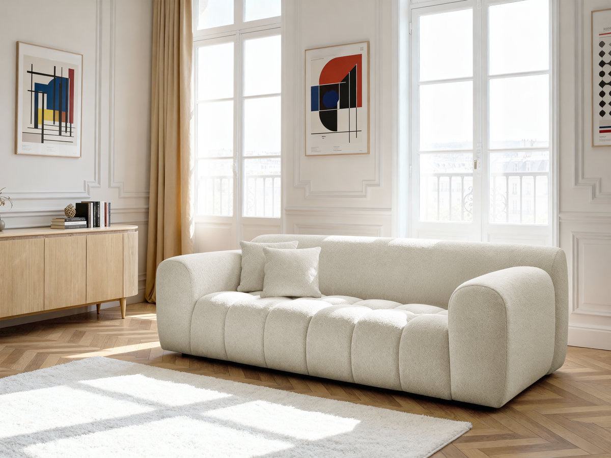 MELISSE 3-zits vaste rechte bank in gemêleerde stof