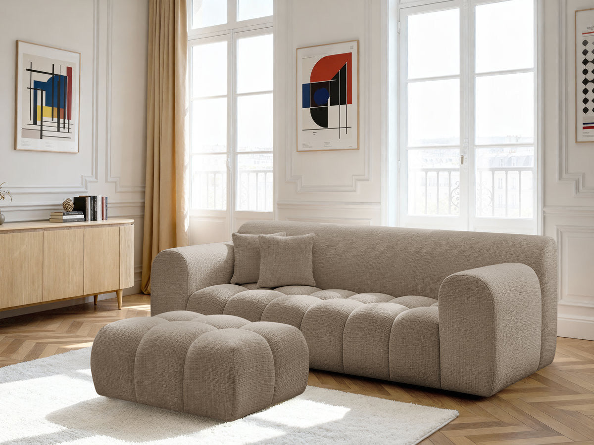Canapé droit fixe 3 places MELISSE tissu texturé avec pouf