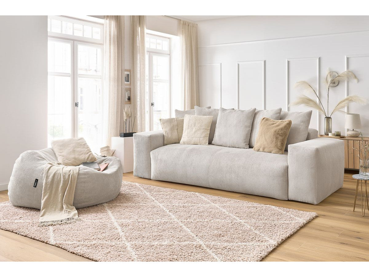 VOLTAIRE 3-zits vaste rechte bank in corduroy met poef