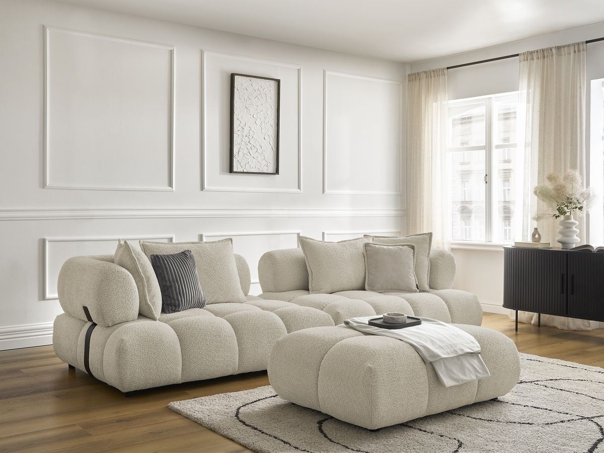 Canapé droit fixe 4 places ALYA tissu bouclette avec pouf