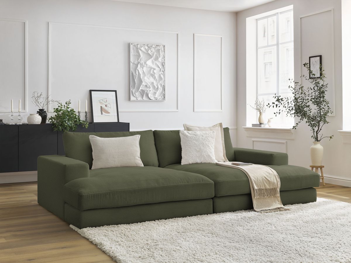 LEONARD compacte vaste 4-zits rechte bank met diepe zitting in corduroy