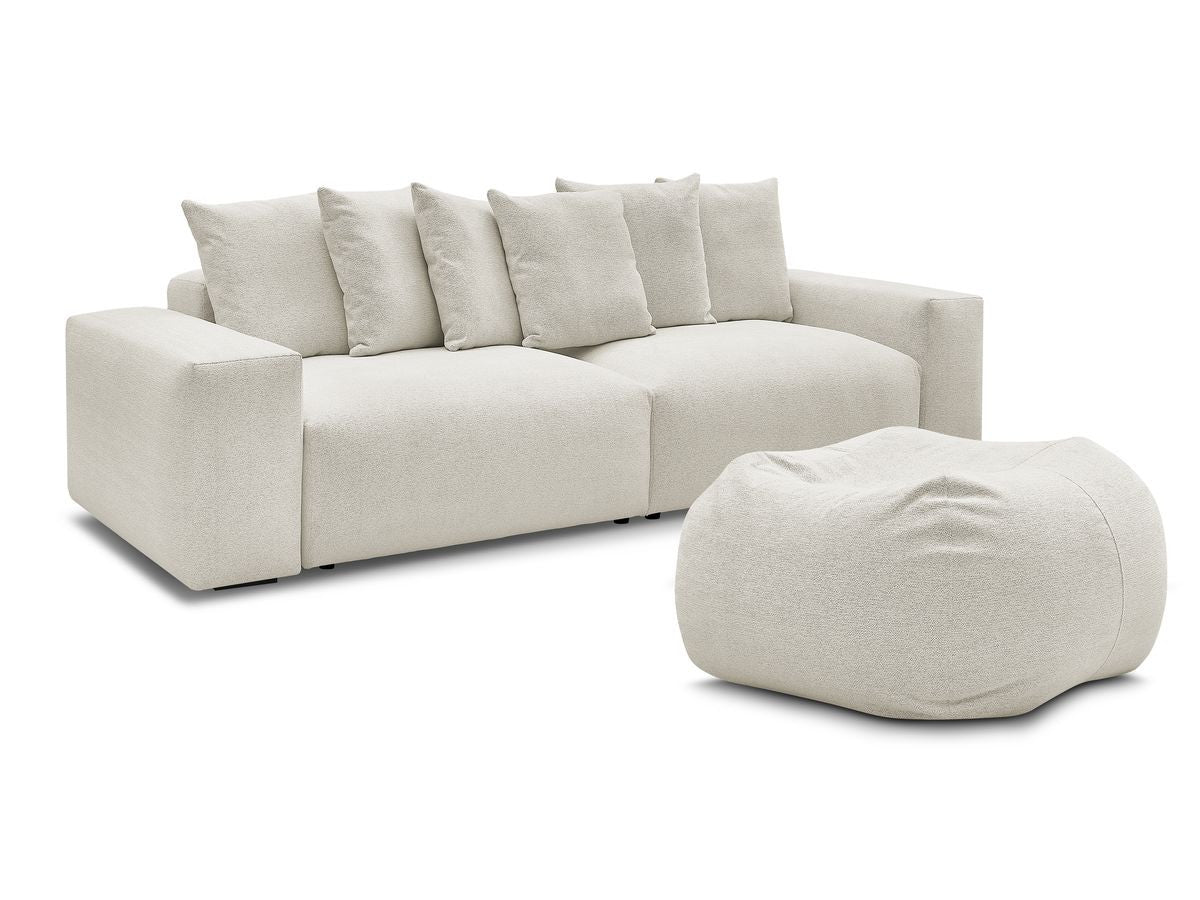 Canapé droit fixe 4 places VOLTAIRE tissu chiné avec pouf