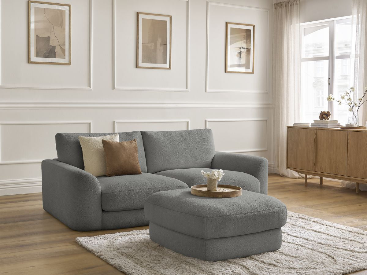 LEONORE vaste rechte bank in badstof met poef