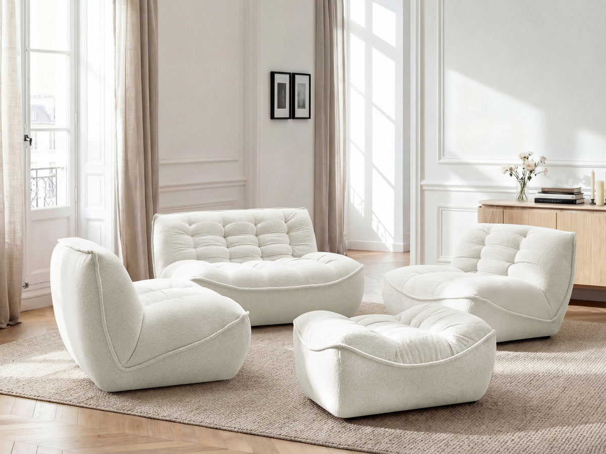 Modulaire vaste bank SERENA met twee 1-zits fauteuils en een 2-zits fauteuil in gemêleerde stof met voetenbank