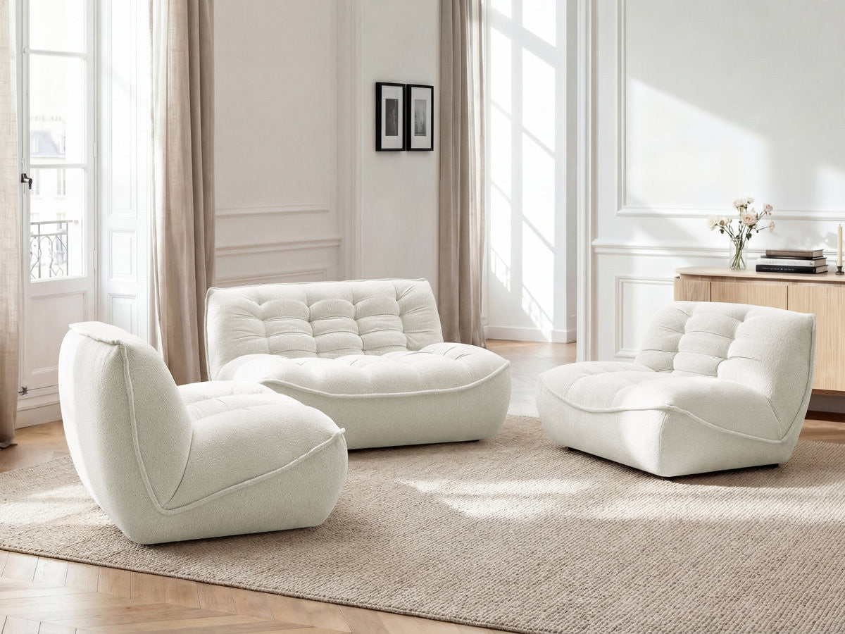 Canapé droit fixe modulable SERENA avec 2 chauffeuses 1 place et 1 chauffeuse 2 places tissu chiné