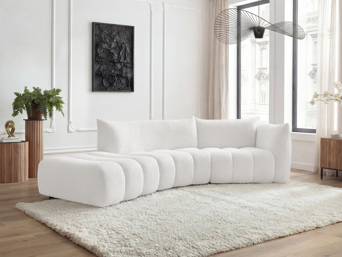 Canapé incurvé fixe 4 places AZRA tissu bouclette