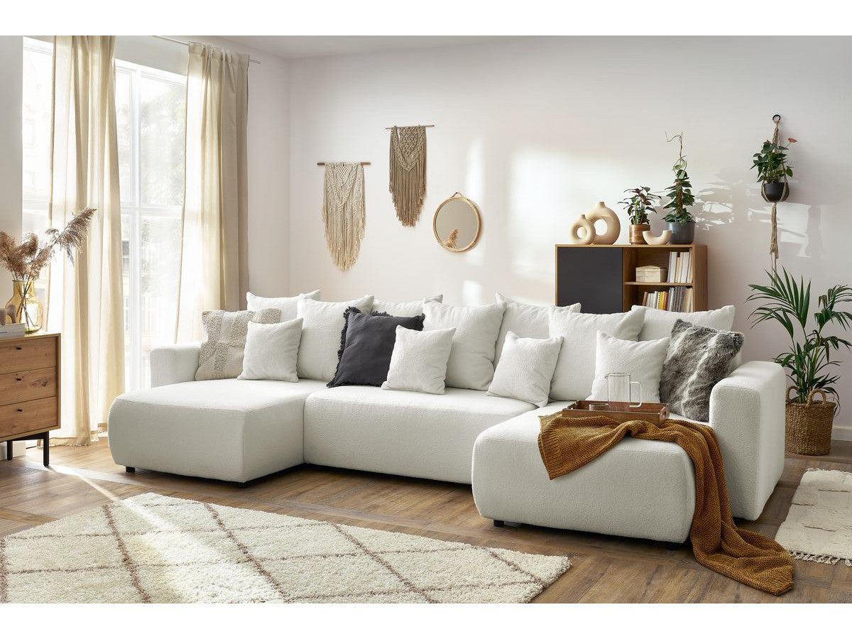 Canapé panoramique convertible coffre ENVY tissu bouclette