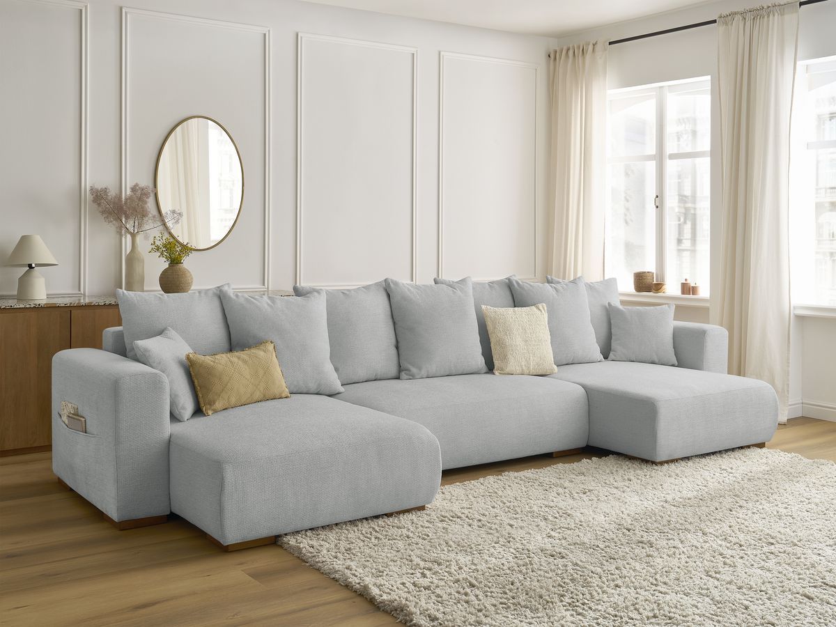 SIDONIE omvormbare panoramabank met opbergvak in gem?leerde stof