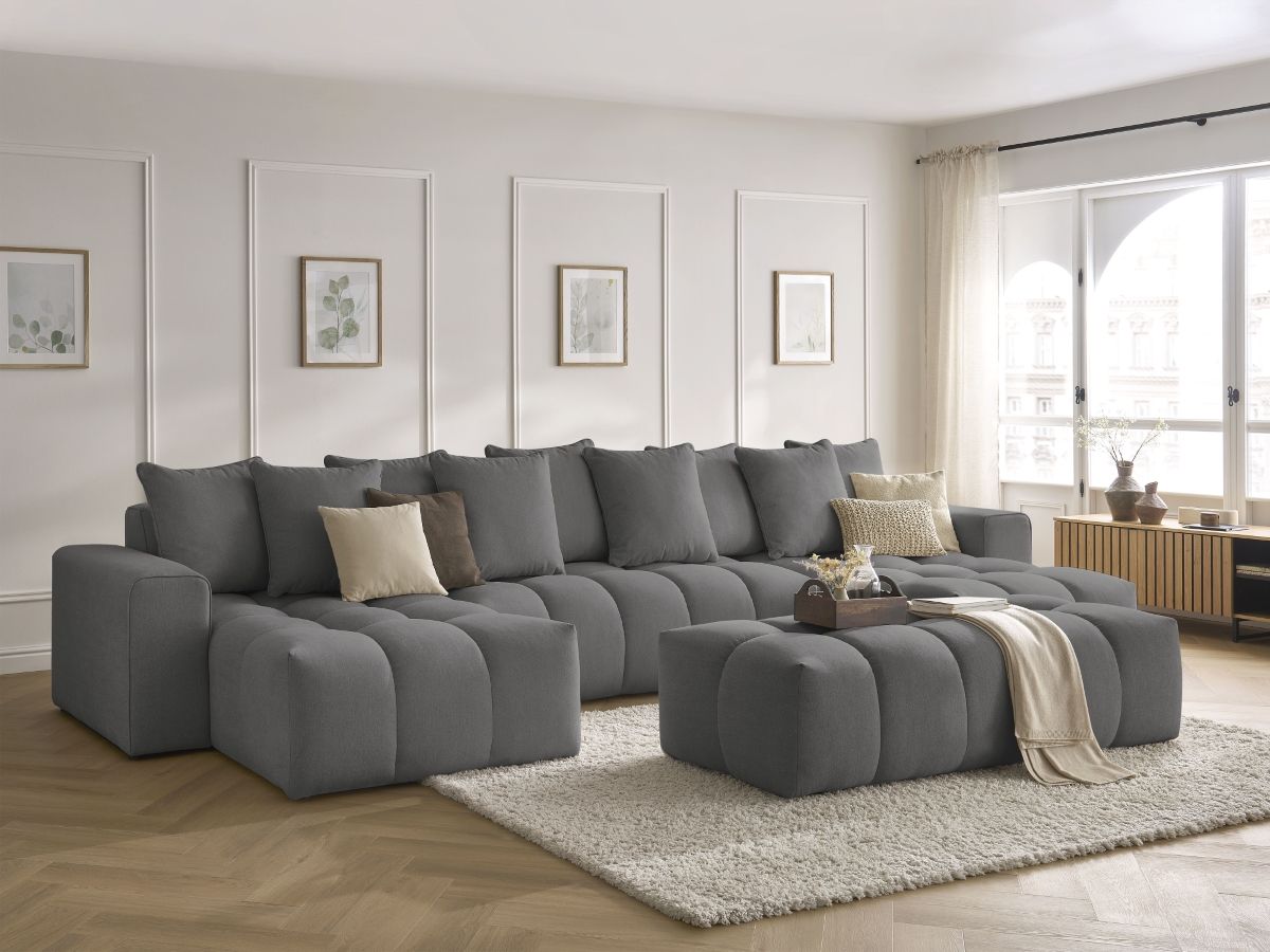 MONT-BLANC vaste panoramische bank in gemêleerde stof met poef