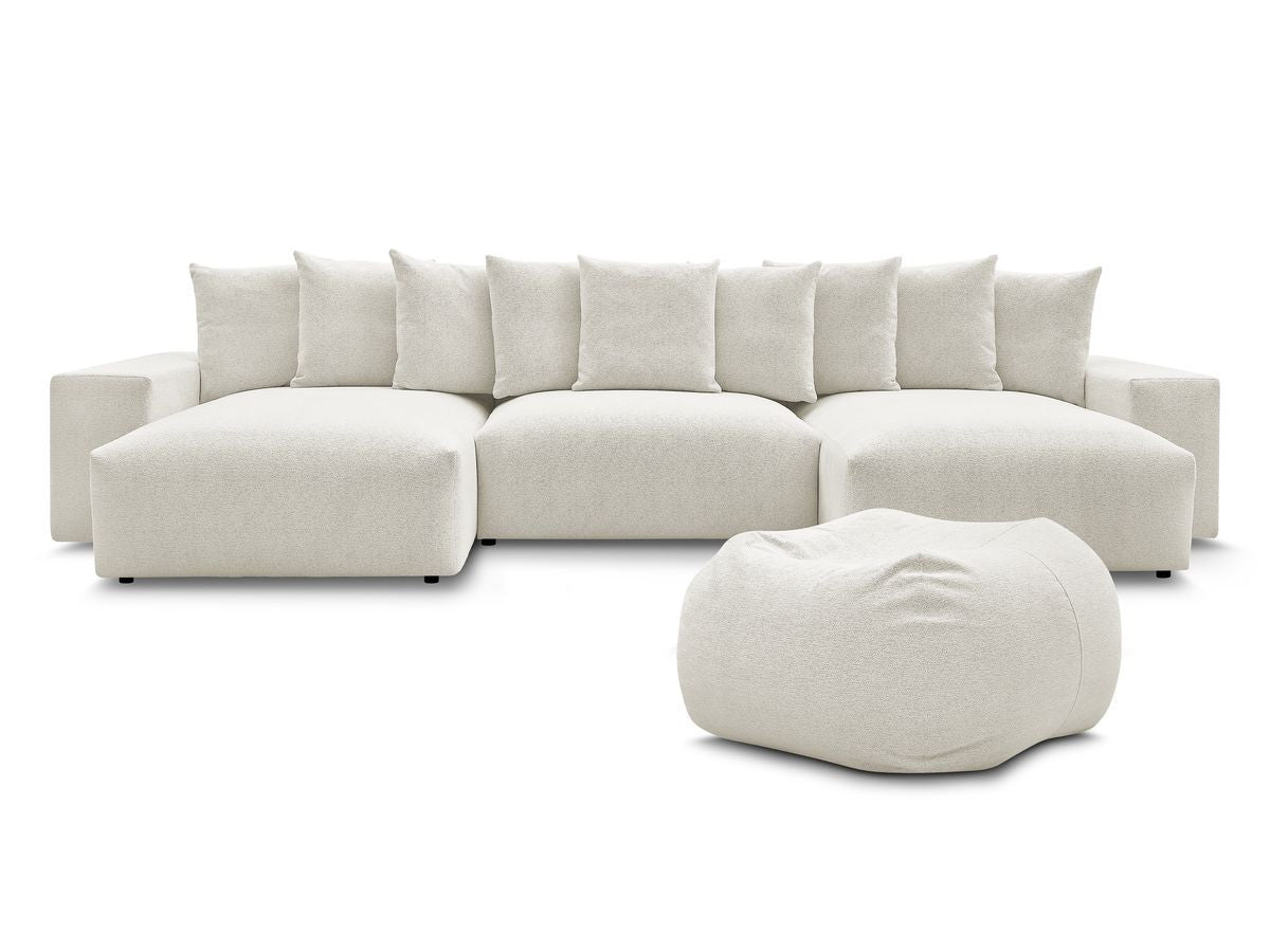 Canapé panoramique fixe VOLTAIRE tissu chiné avec pouf