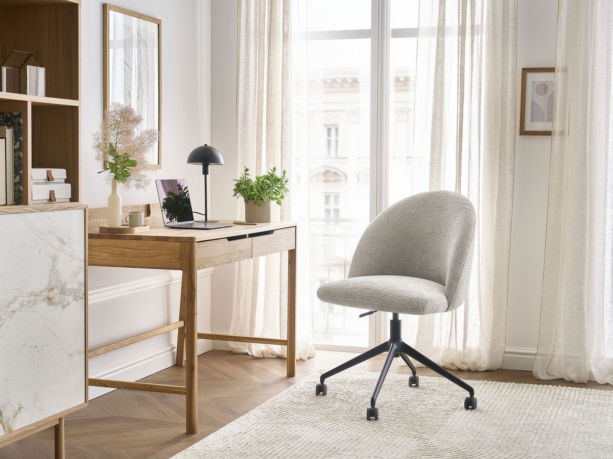 Chaise de bureau LALIE tissu texturé et pietement à roulettes avec hauteur ajustable