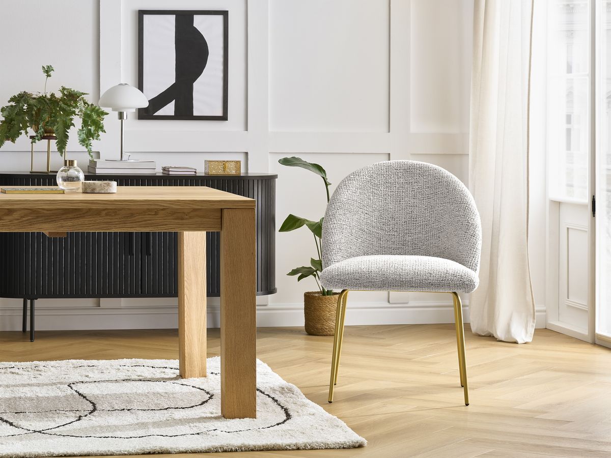 Chaise LALIE tissu chiné et pieds métal or