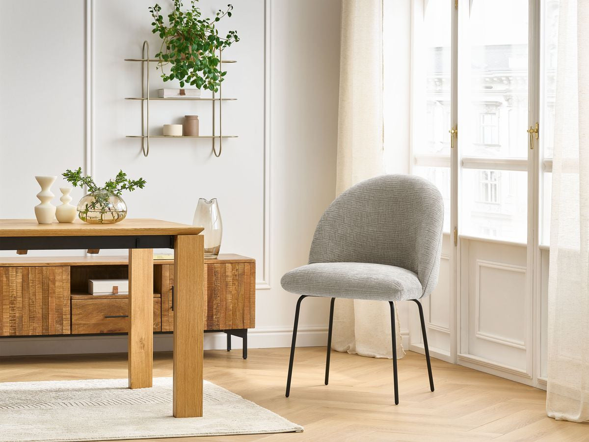 Chaise LALIE tissu texturé et pieds métal noir