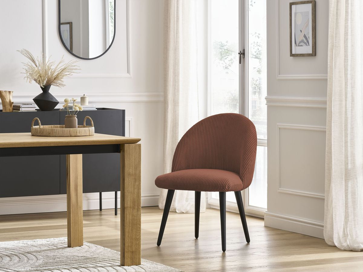 Chaise LALIE tissu velours côtelé et pieds scandinaves noirs