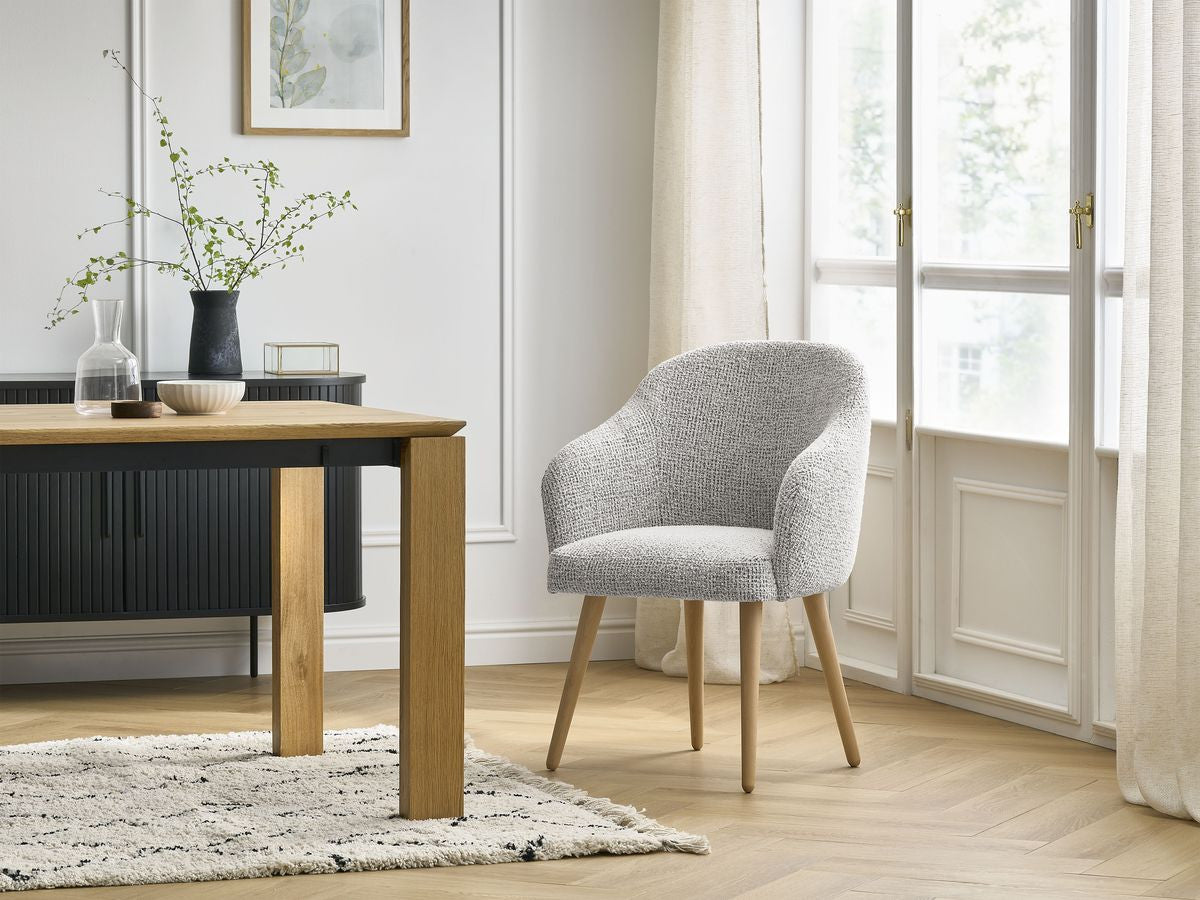 Chaise SOPHIE tissu chiné et pieds scandinaves bois