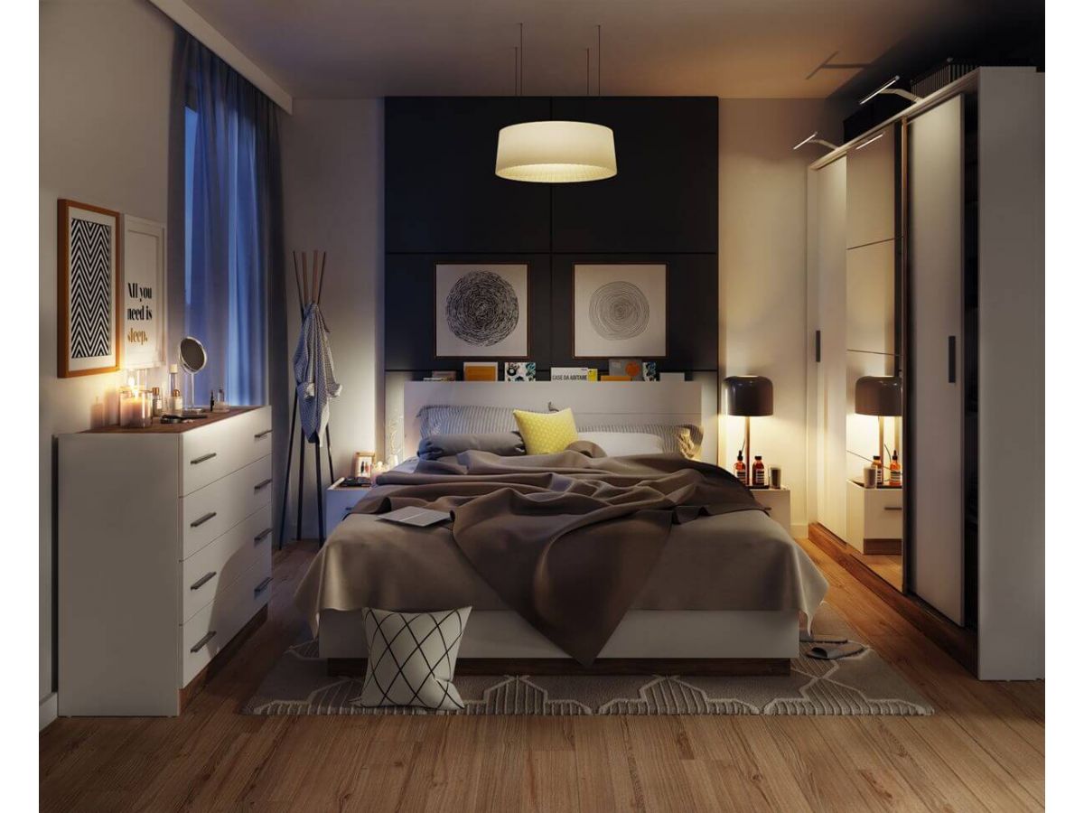 Chambre complète avec lit coffre, armoire, commode et deux chevets ZENITA