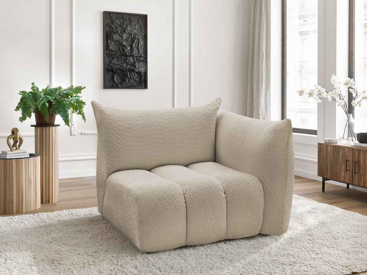 Chauffeuse 1 place avec accoudoir pour canapé modulable AZRA tissu bouclette