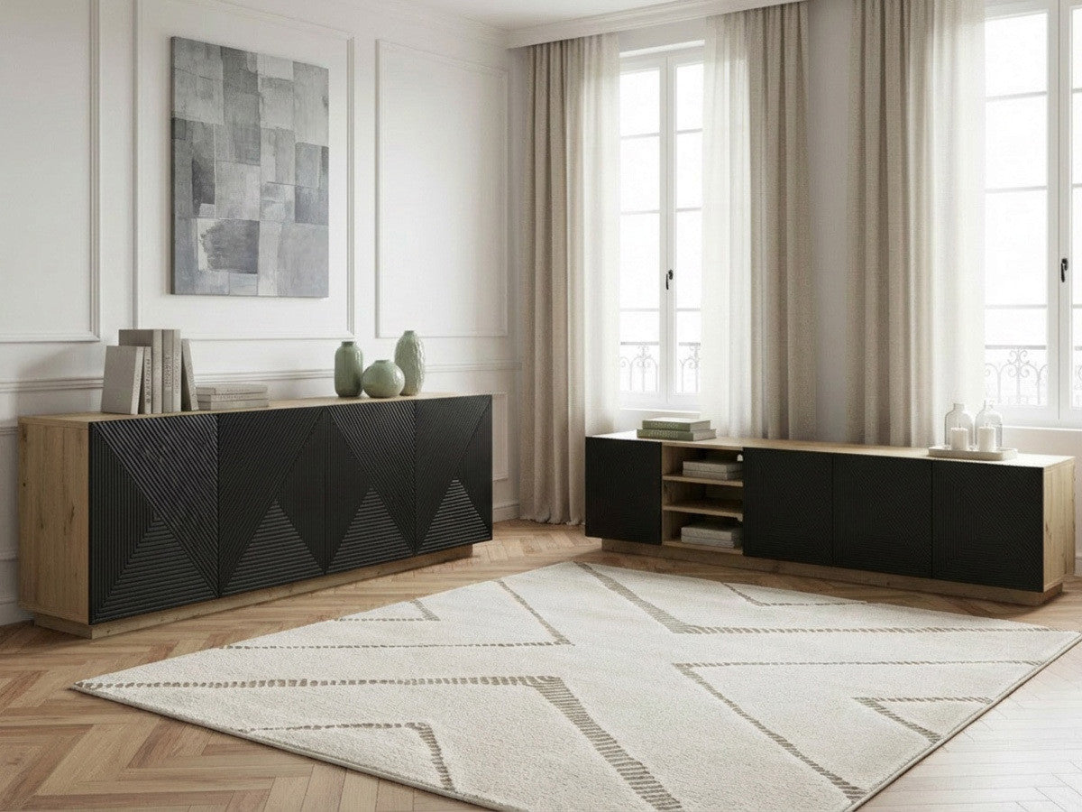 ALICE set met tv-meubel met nis van 200 cm + 4-deurs dressoir van 200 cm