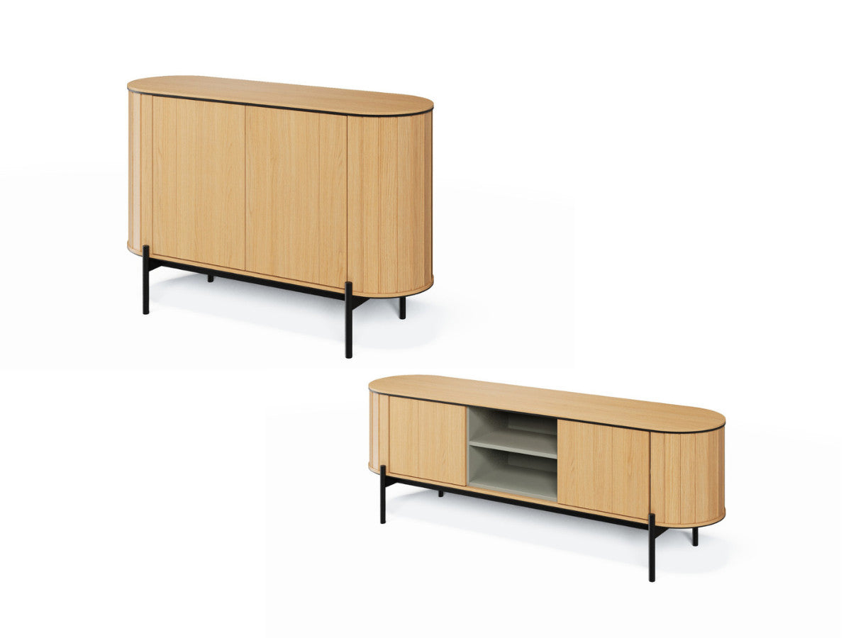 AMBOISE set met 124 cm afgerond dressoir + 168 cm eikenhouten tv-kast