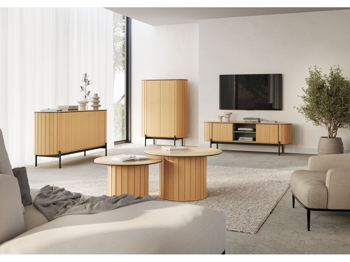 Ensemble AMBOISE avec buffet arrondi 168 cm + meuble TV 168 cm couleur chêne