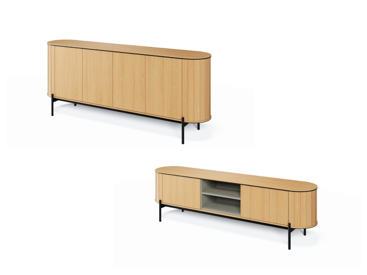 Ensemble AMBOISE avec buffet arrondi 200 cm + meuble TV 200 cm couleur chêne