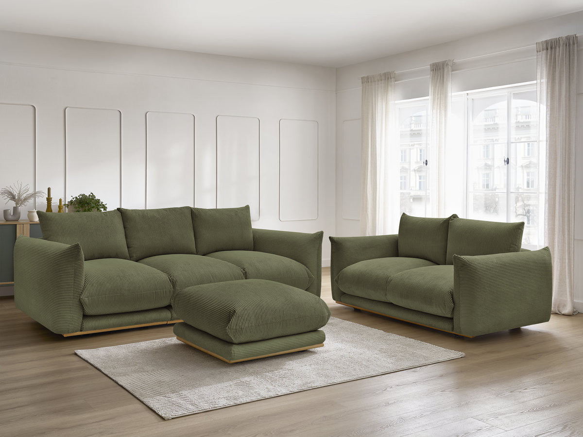 Ensemble canapé droit fixe 3 + 2 places ERNEST tissu velours côtélé avec pouf