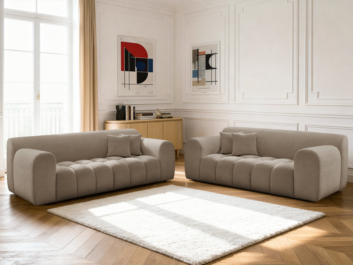 Ensemble canapé droit fixe 3 + 2 places MELISSE tissu texturé