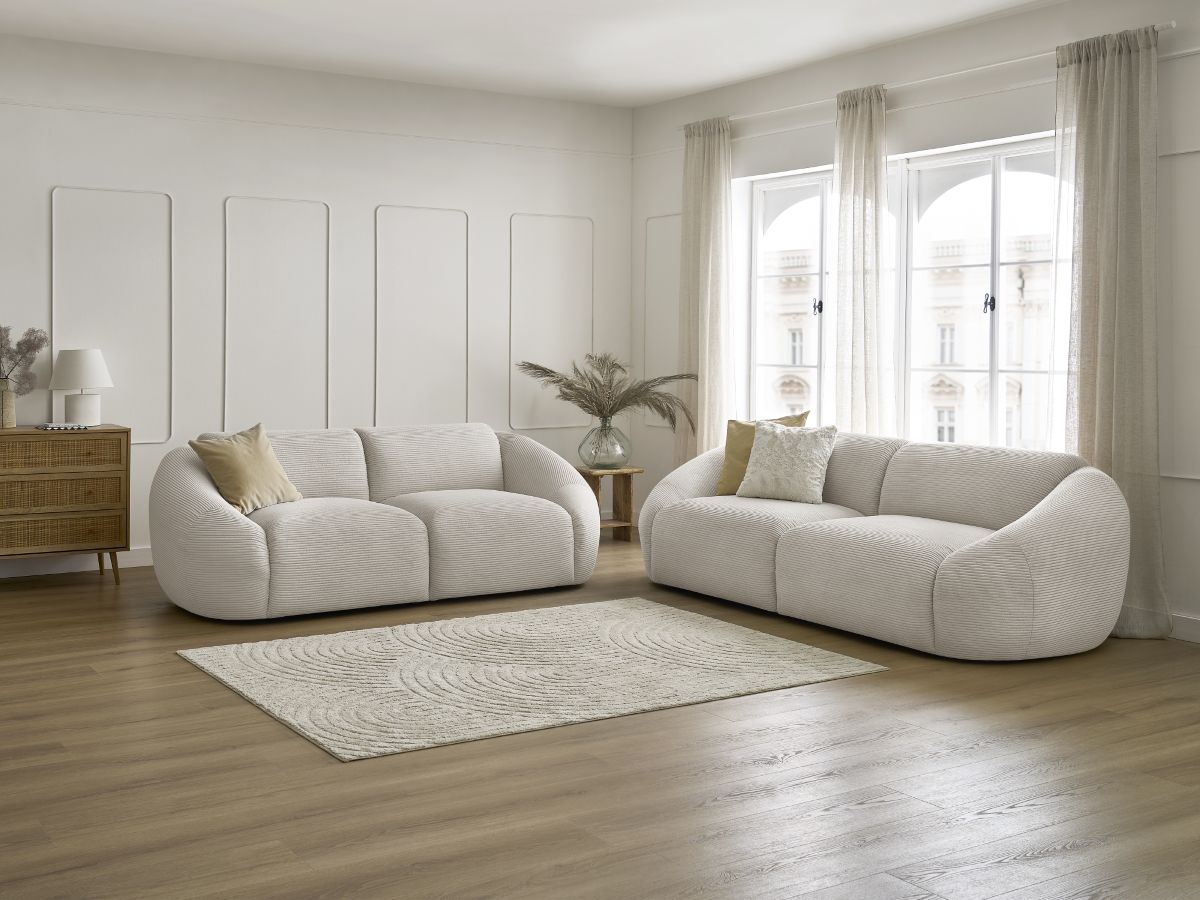 Ensemble canapé droit fixe 3 + 2 places TINA velours côtelé