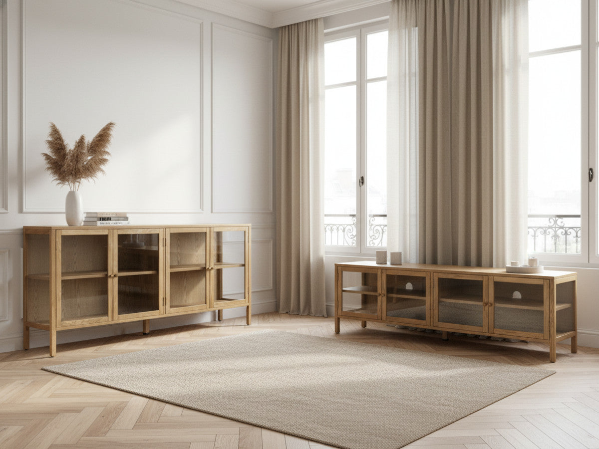 CARMEN set met 180 cm dressoir + 160 cm tv-meubel in massief eiken fineer