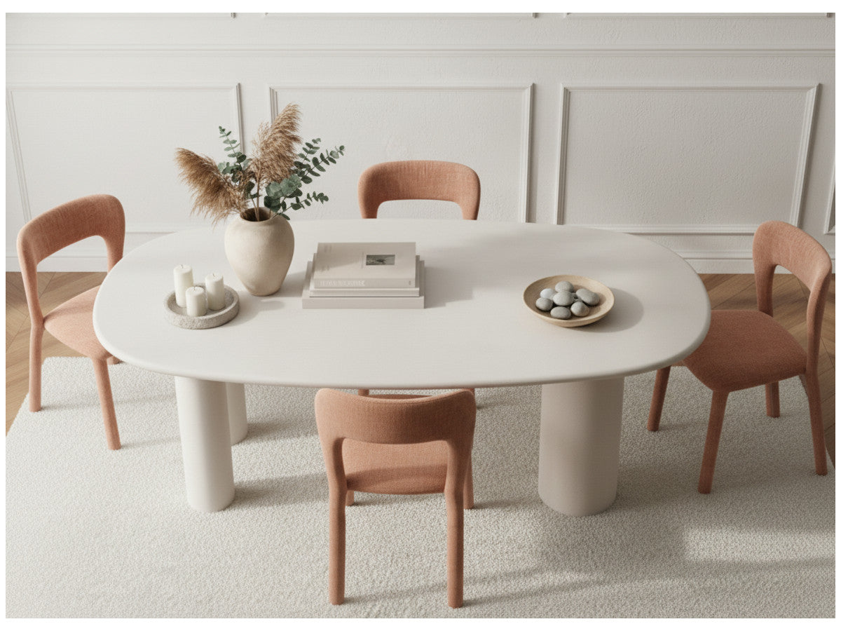 Ensemble CONSTANCE avec table à manger ovale 200 cm beige effet béton + 4 chaises PIA