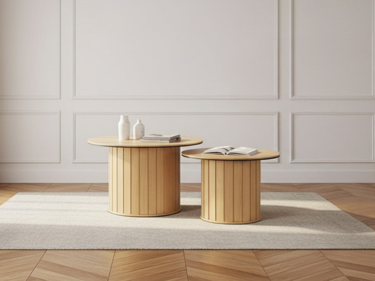 Ensemble de 2 tables basses rondes AMBOISE couleur chêne