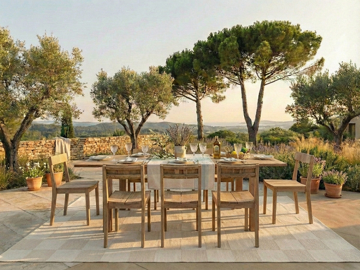 POSITANO tuinset met uitschuifbare tafel 200 tot 260 cm + 8 teakhouten stoelen