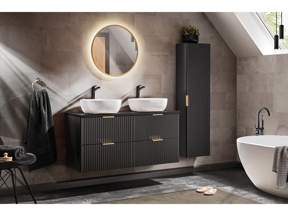 Ensemble de salle de bain 120 cm HILONA noir avec colonne et vasques à poser