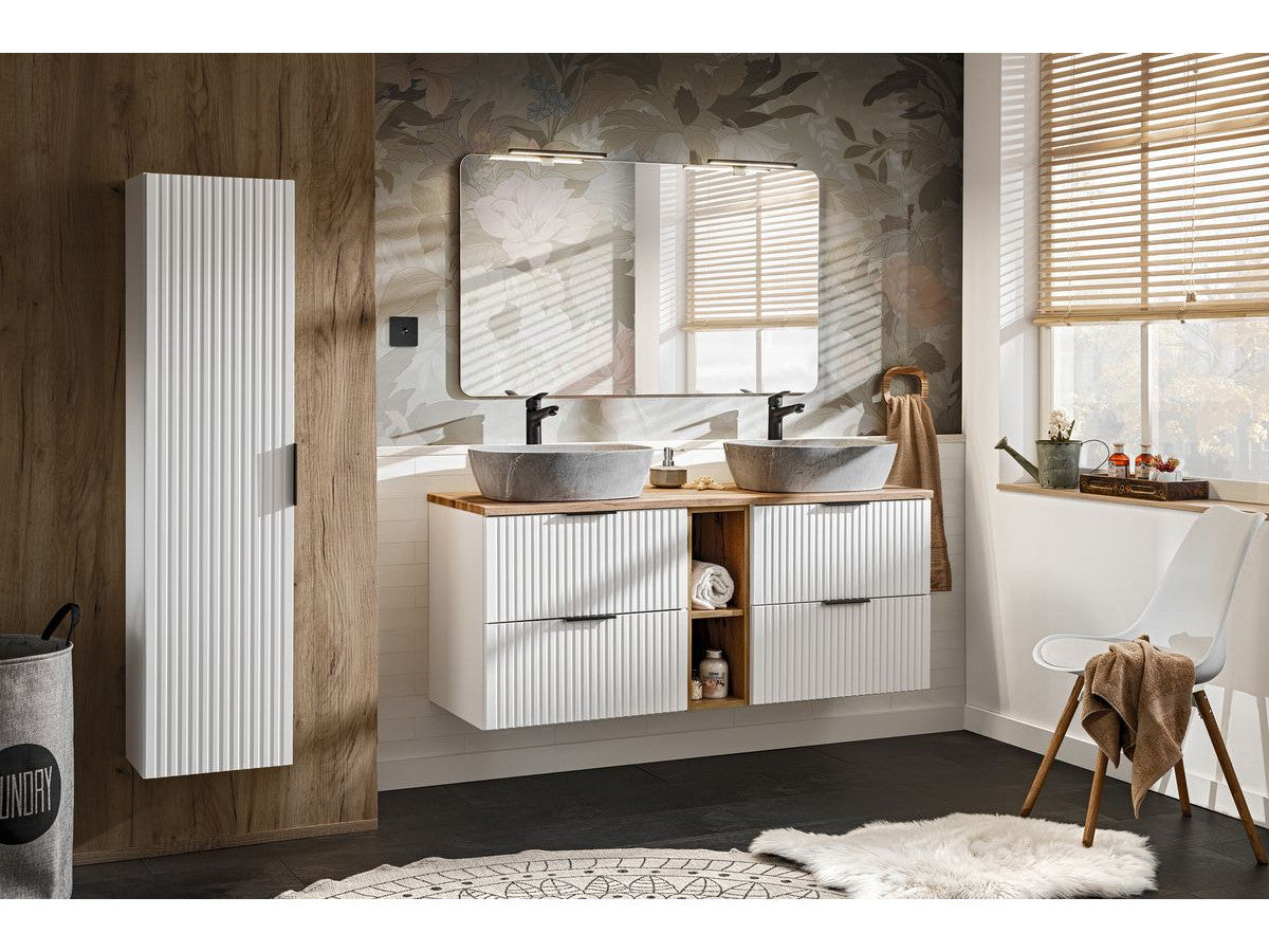 Ensemble de salle de bain 140 cm HILONA avec vasques à poser effet béton et colonne