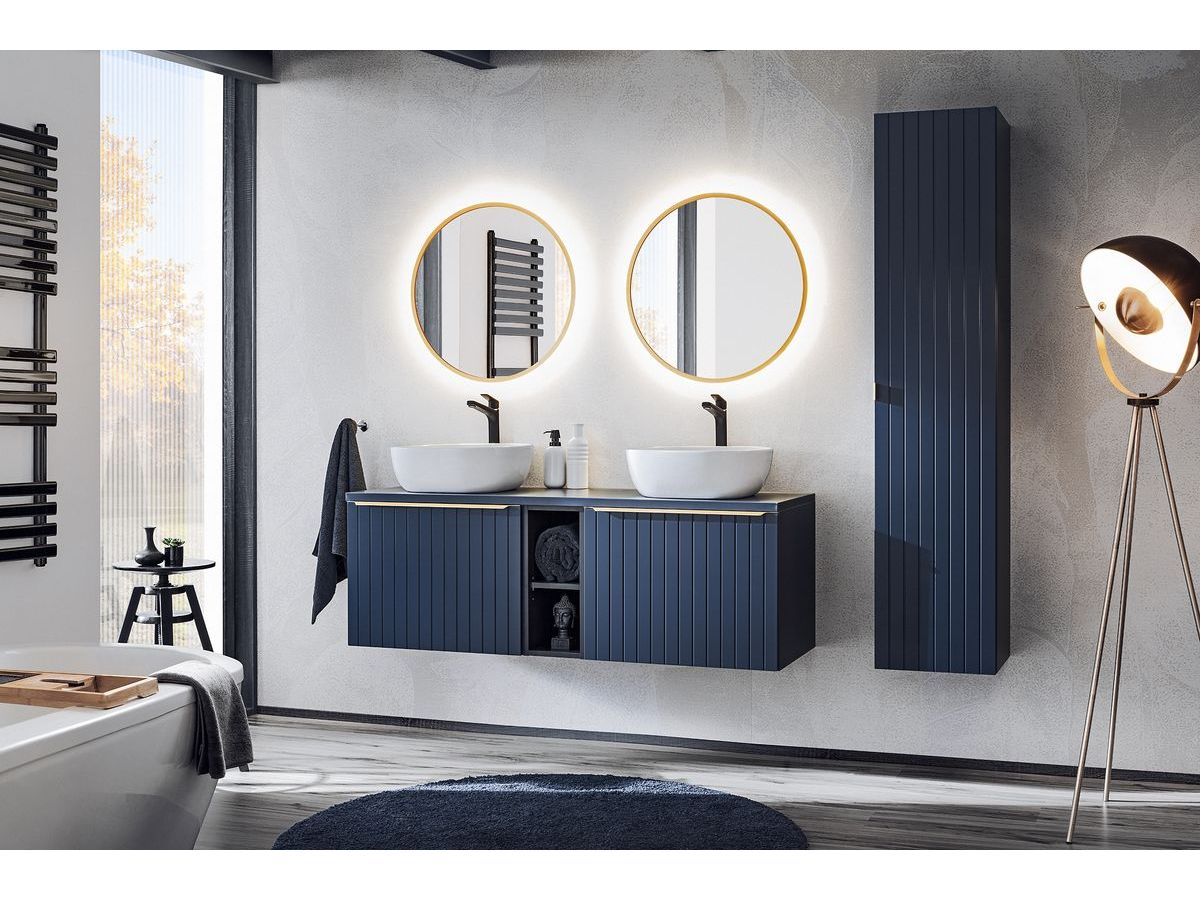 Ensemble de salle de bain 140 cm PHARA avec colonne bleu et or