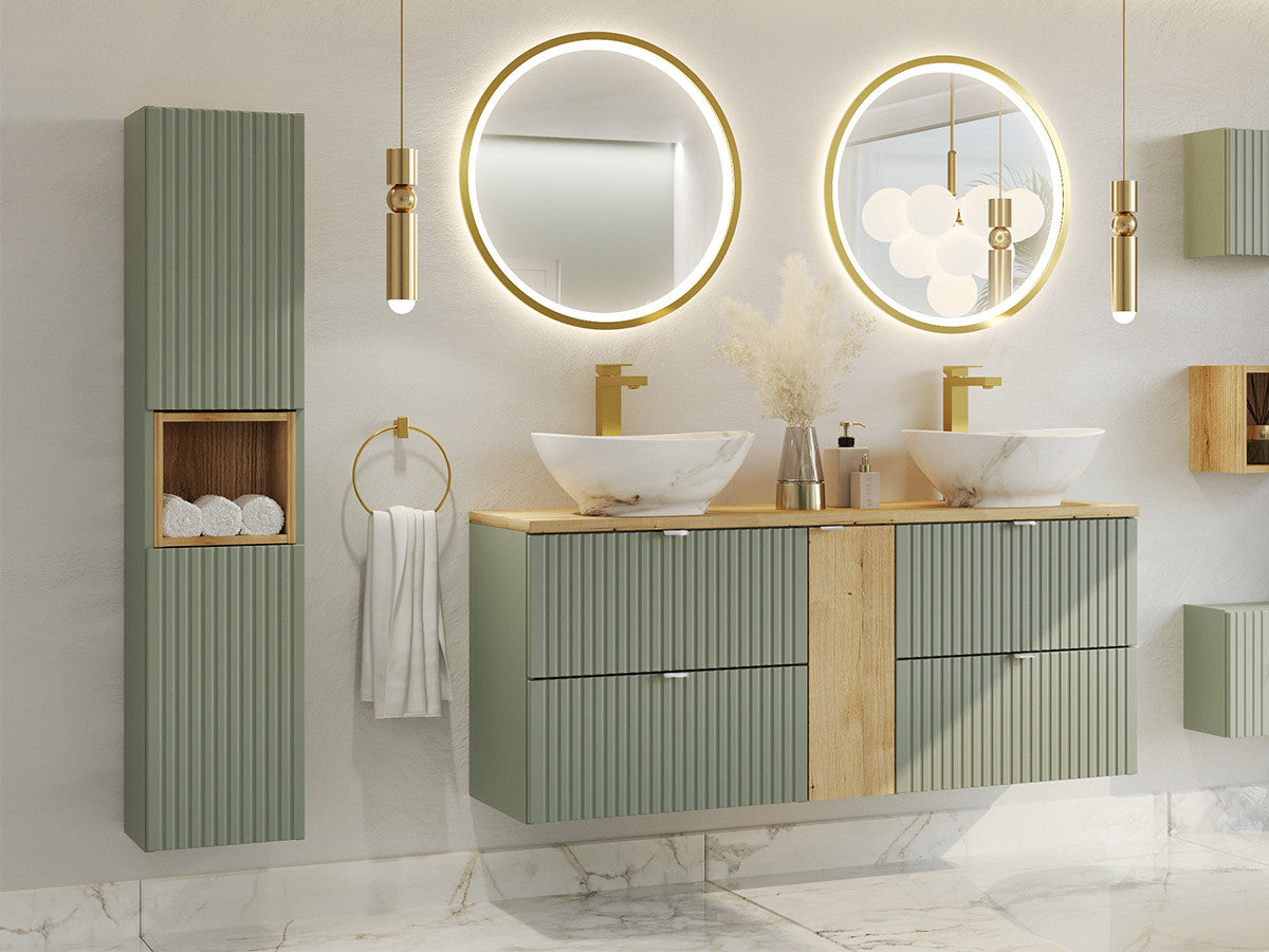 Ensemble de salle de bain 140 cm YOUNA vert et colonne