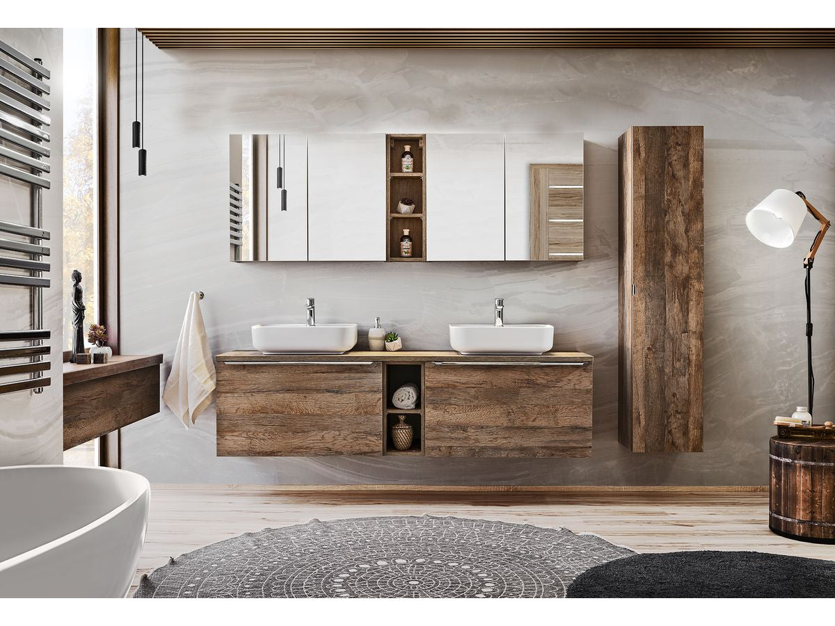 Ensemble de salle de bain 180 cm ZINA avec colonne et meuble pharmacie