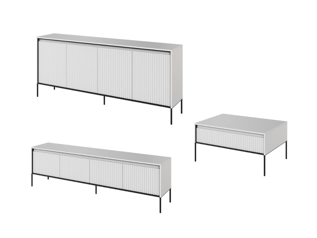 Ensemble LENARA avec buffet 193 cm + meuble TV 193 cm + table basse avec tasseaux et LED